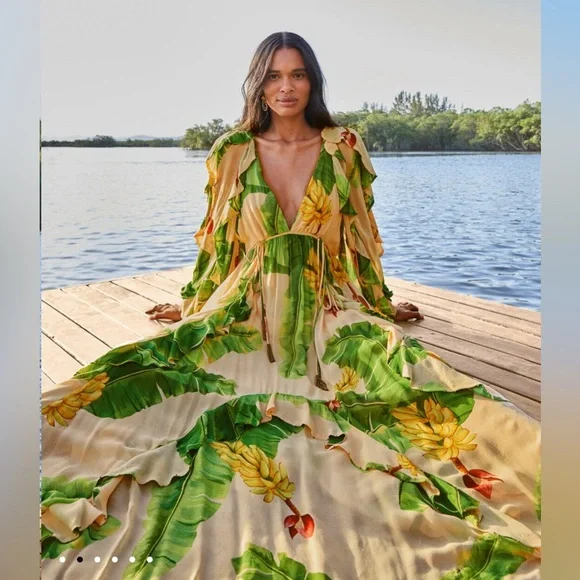 Farm Rio Beige Fresh Bananas Maxi Dress - Picture 2 of 10